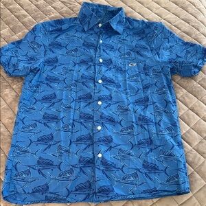 VV Blue Short-Sleeve Button-Up Shirt with Sailfish Print